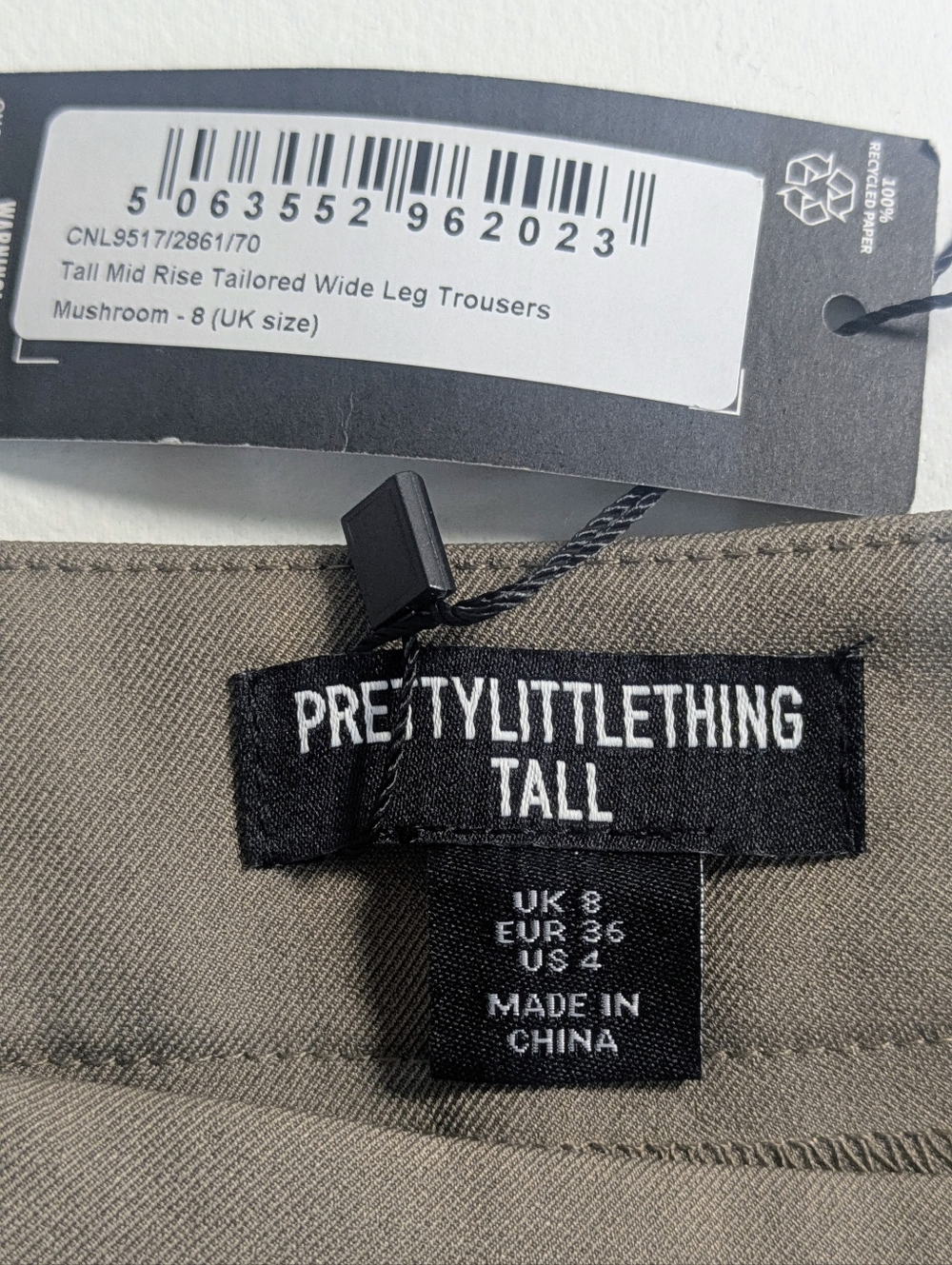Pretty Little Thing Tall Mushroom Mid Rise Tailored Wide Leg Trousers Sz 4 T New - Picture 13 of 14